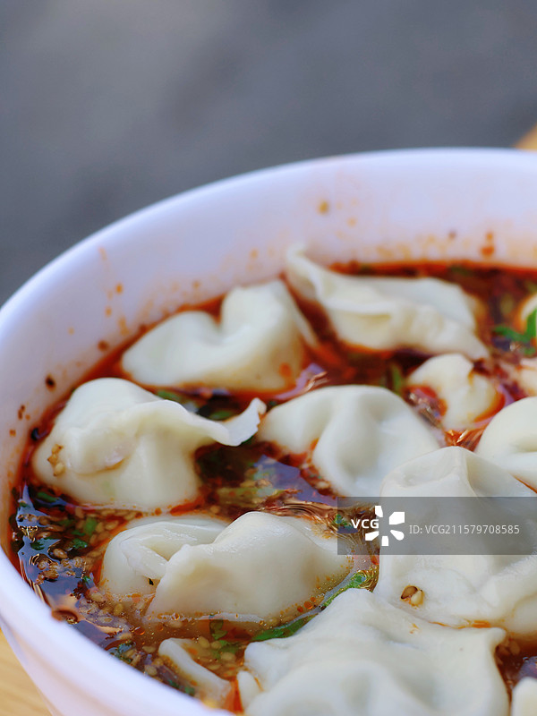 红油水饺特写图片素材