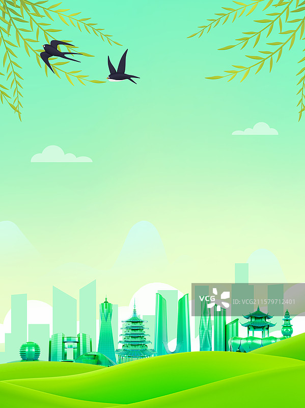 美丽的杭州城市天际线和户外风光图片素材