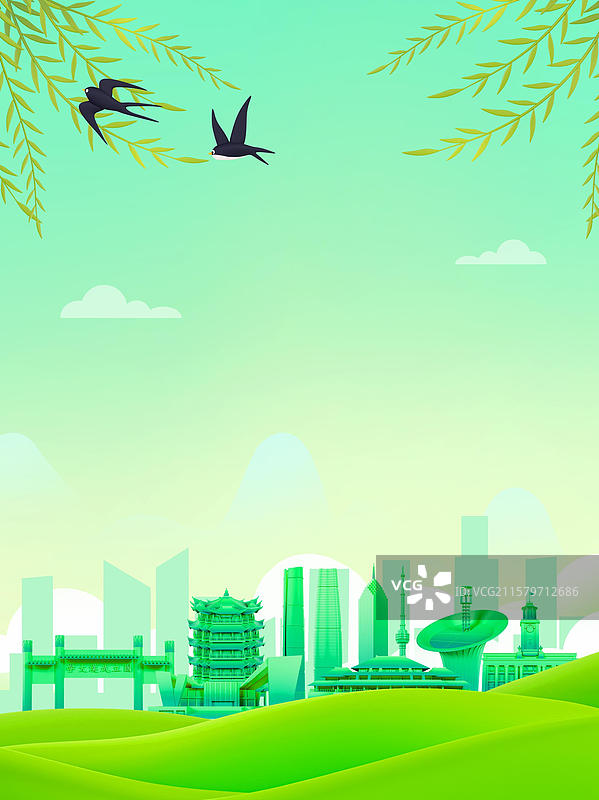 3D立体文明城市海报模板湖北武汉城市插画背景图片素材