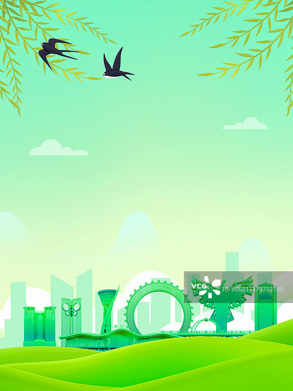 3D立体文明城市海报模板山东潍坊城市插画背景图片素材