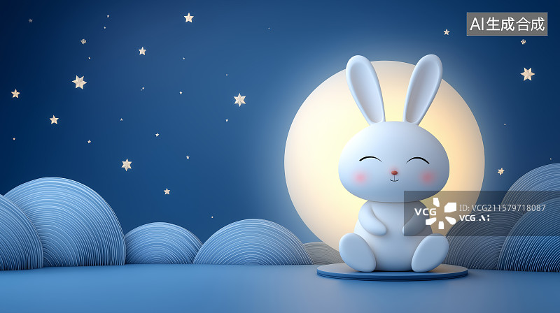 【AI数字艺术】中秋主题海报——可爱的玉兔与满月图片素材