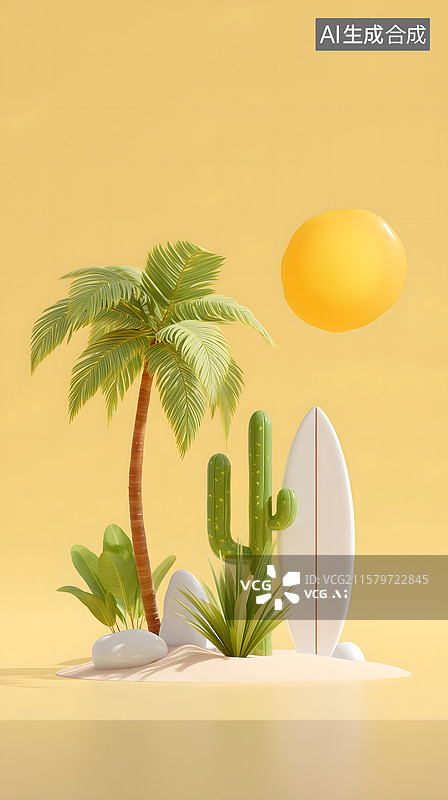 【AI数字艺术】沙滩景致的趣味定格图片素材