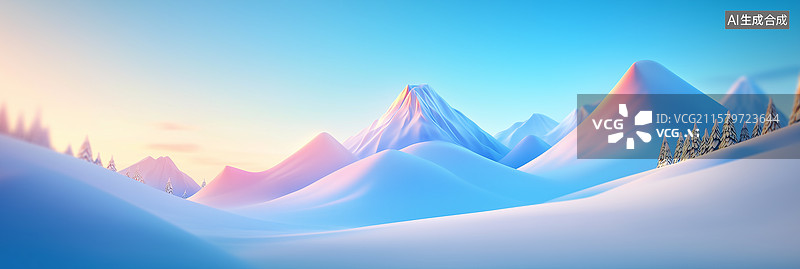 【AI数字艺术】3D卡通雪山下的宁静冬日图片素材