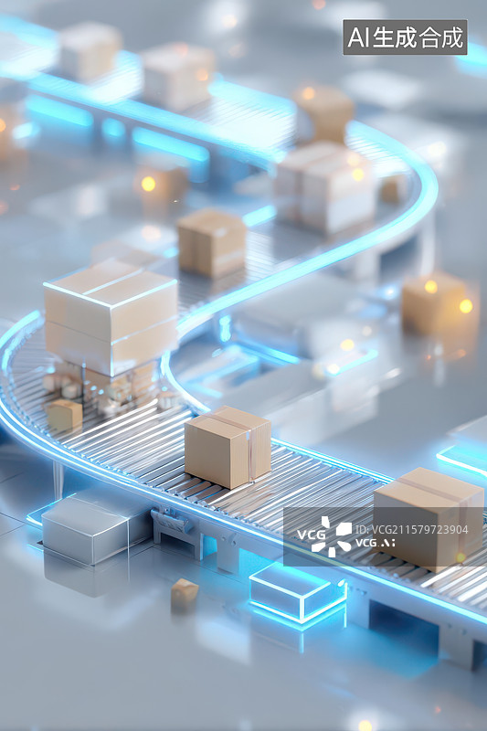 【AI数字艺术】科技物流立体方块运输场景图图片素材
