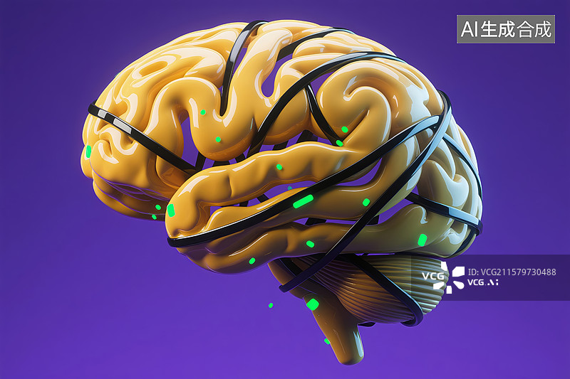 【AI数字艺术】数字生成的人类大脑插图图片素材