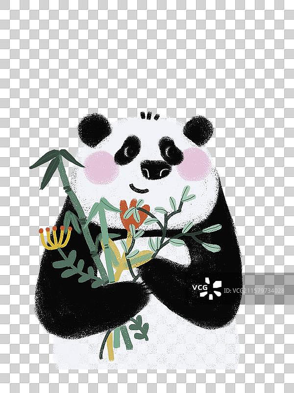 儿童插画熊猫抱花图片素材