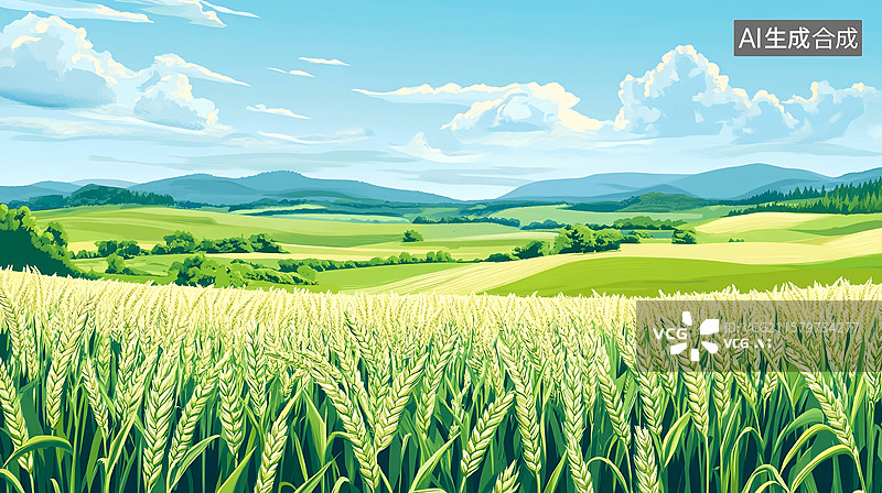 【AI数字艺术】小满节气麦穗生长谷物麦田绿色背景图片素材