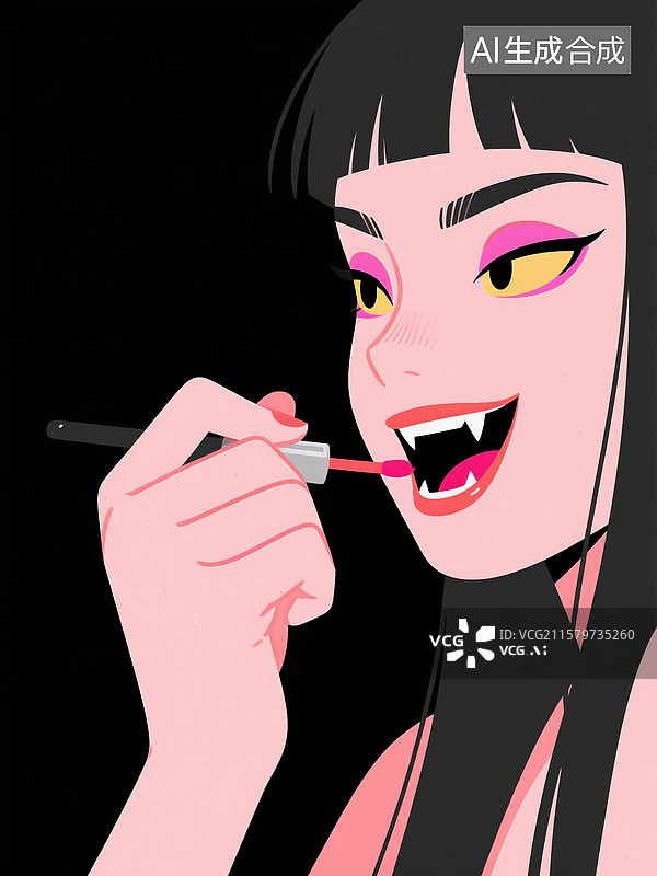 【AI数字艺术】漫画风格女孩化妆邪恶表情特写画面图片素材