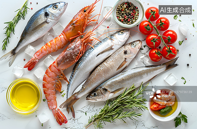 【AI数字艺术】白色背景上的各种海鲜食材图片素材
