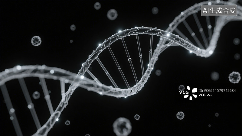 【AI数字艺术】极简科技风格简洁线条勾勒的DNA染色体双螺旋结构，未来智慧医疗基因检测科技概图片素材