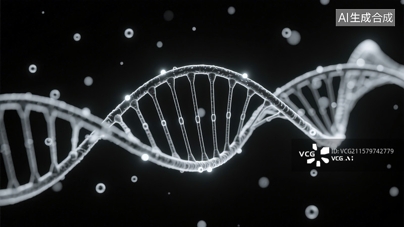 【AI数字艺术】极简科技风格简洁线条勾勒的DNA染色体双螺旋结构，未来智慧医疗基因检测科技概图片素材