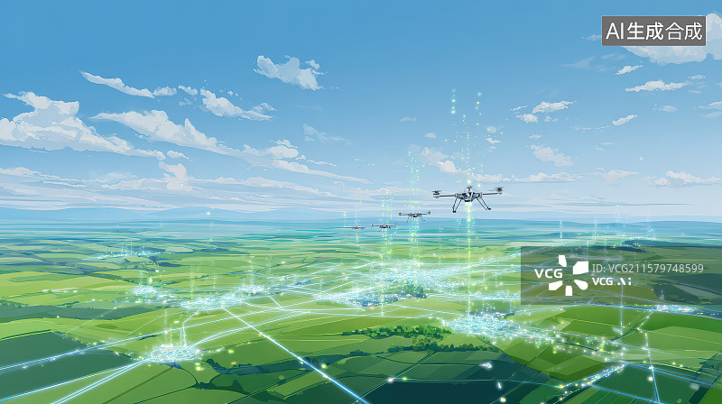 【AI数字艺术】无人机编队飞行农业应用图片素材
