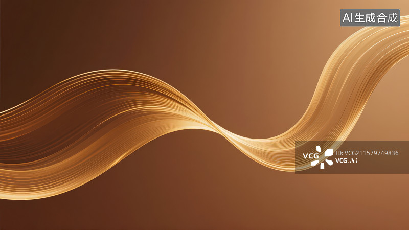 【AI数字艺术】极简抽象风格流畅的金色曲线线条图片素材