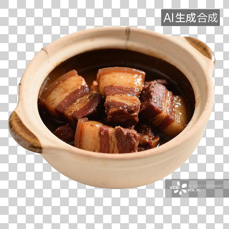 【AI数字艺术】家常菜，下饭菜，东坡肉，五花肉，红烧肉，猪肉，砂锅里的红烧肉图片素材
