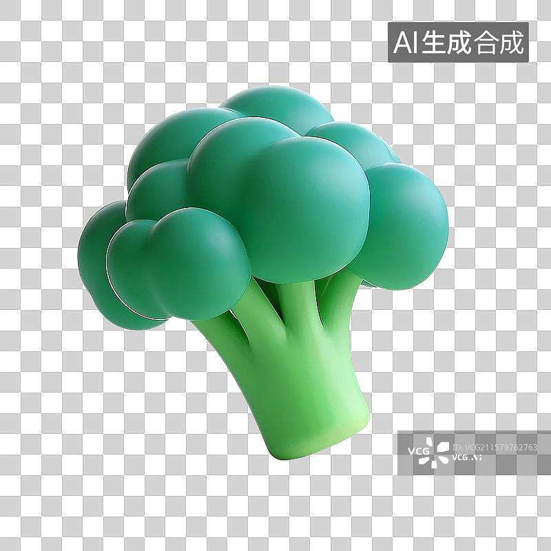 【AI数字艺术】3D渲染，西蓝花，卡通植物蔬菜免抠元素图片素材