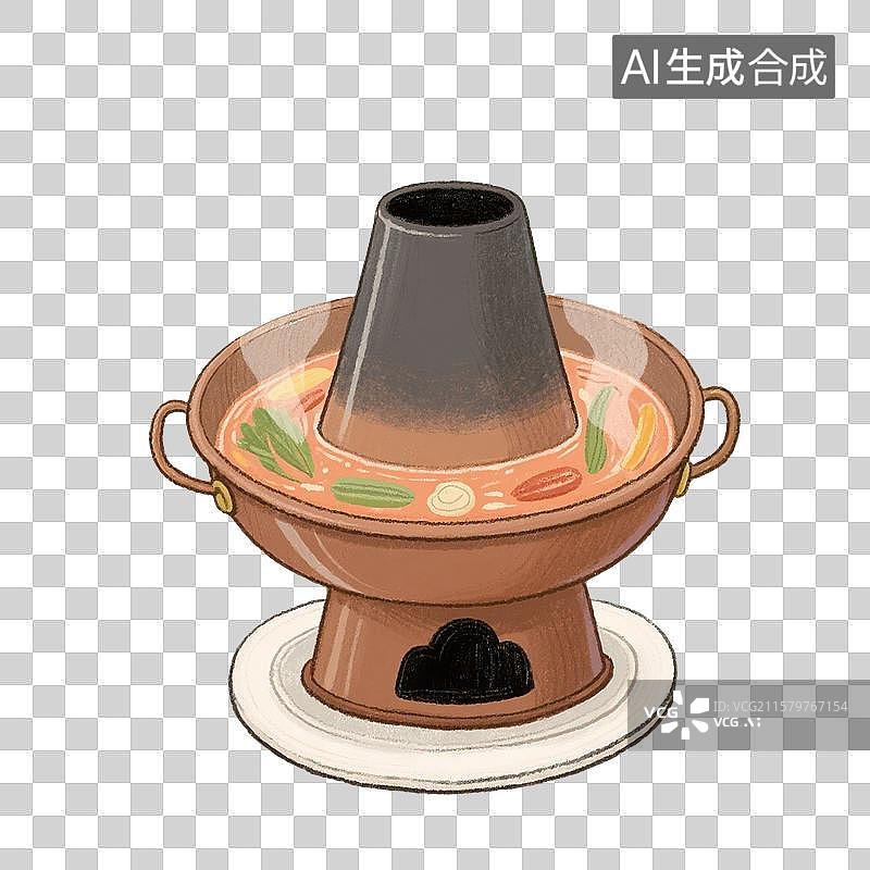 【AI数字艺术】国风手绘插画，打边炉，卡通火锅，麻辣火锅，川味火锅，重庆火锅，边炉，中国传统美食，免抠元素图片素材