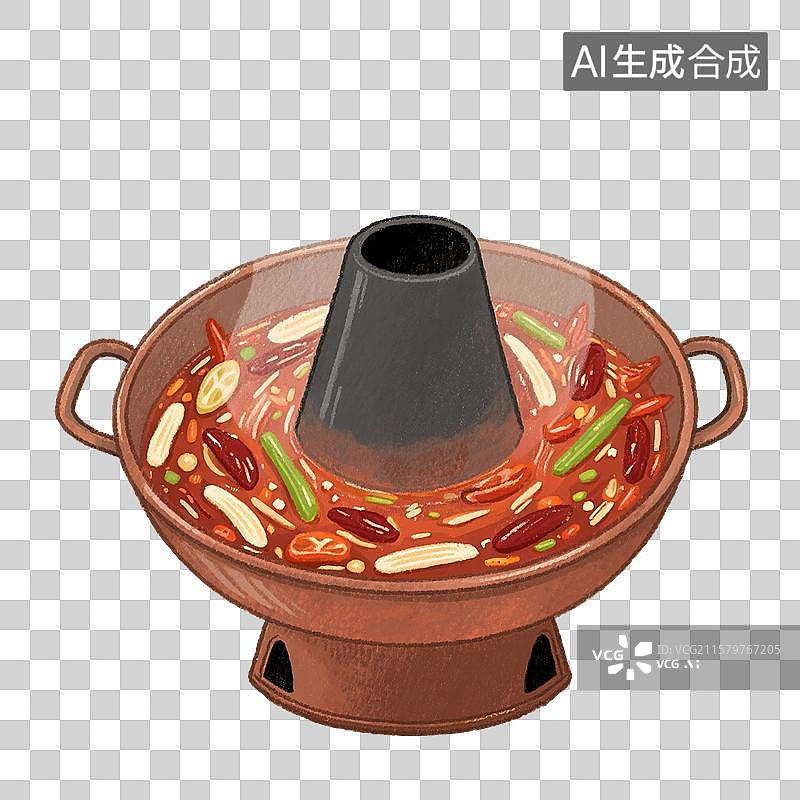 【AI数字艺术】国风手绘插画，打边炉，卡通火锅，麻辣火锅，川味火锅，重庆火锅，边炉，中国传统美食，免抠元素图片素材