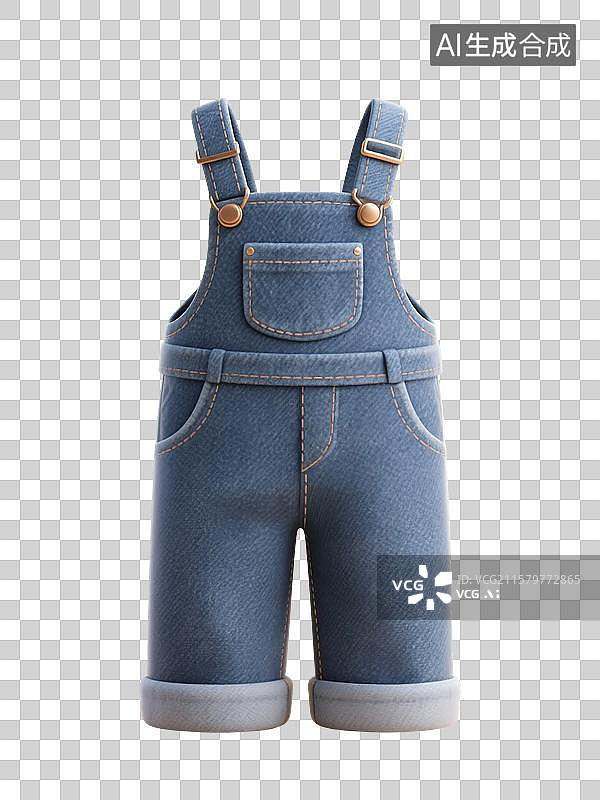 【AI数字艺术】3D渲染，牛仔裤，背带裤，春天，秋天，衣服，裤子，免抠元素图片素材