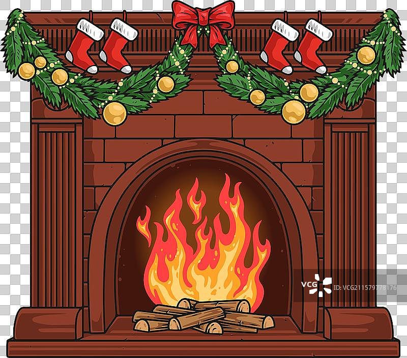 复古圣诞壁炉彩色标志图片素材