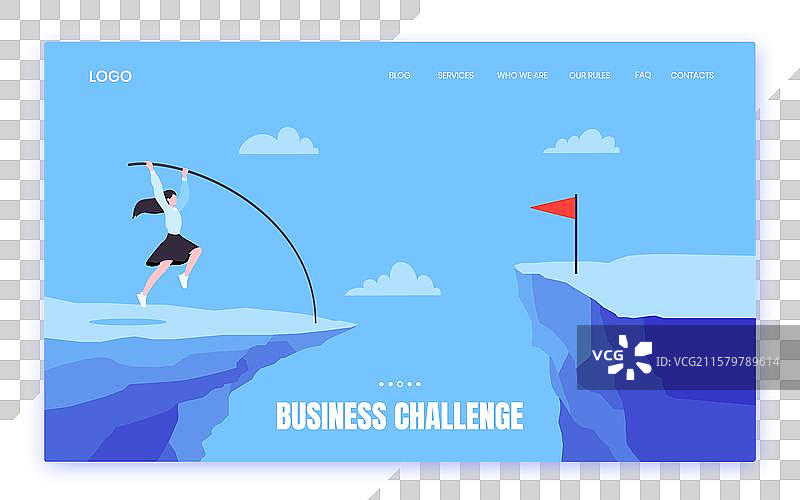 女商人跳过图表柱的撑杆跳图片素材