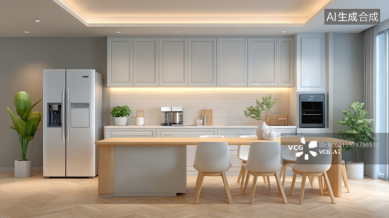 【AI数字艺术】现代简约清新风厨房图片素材