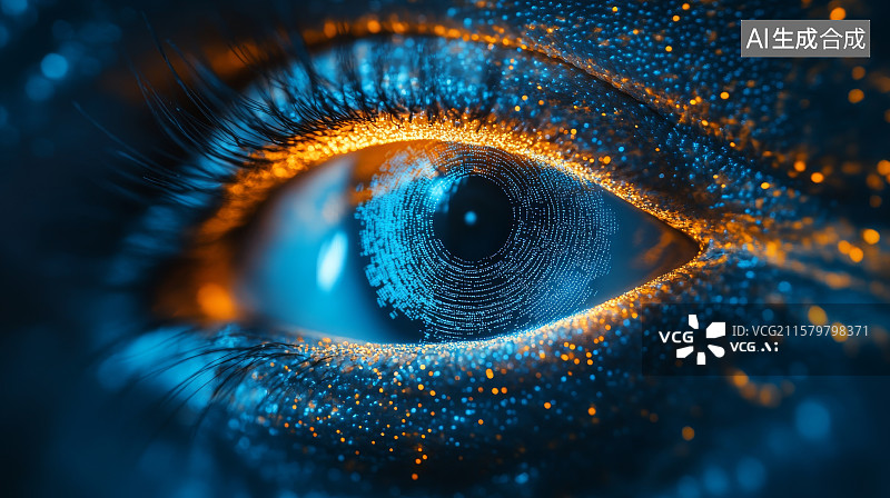 【AI数字艺术】闪耀蓝金的眼眸特写图片素材