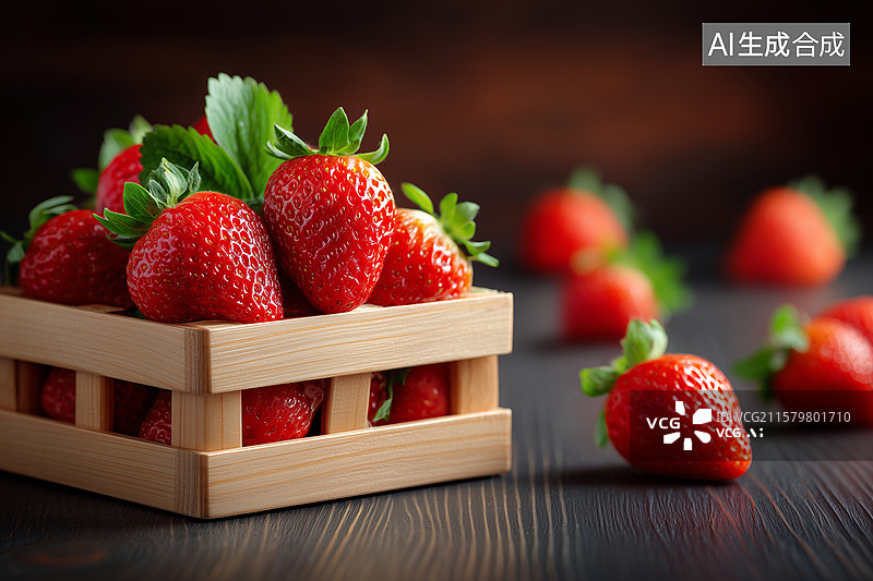 【AI数字艺术】木质托盘中的草莓棚拍图片素材