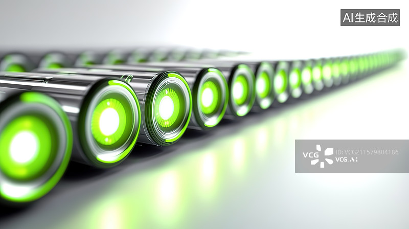 【AI数字艺术】科技风白色背景下的一排电池图片素材
