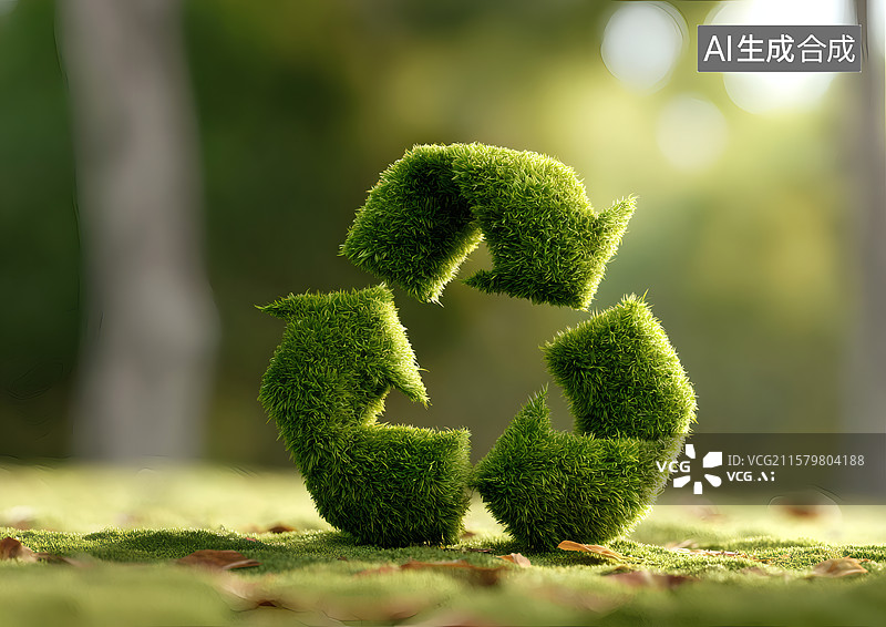 【AI数字艺术】草地上物品循环利用标志图片素材