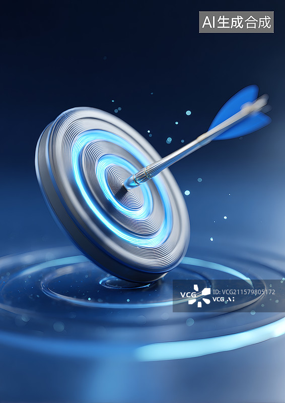 【AI数字艺术】蓝色科技背景一支飞镖射在标靶上图片素材