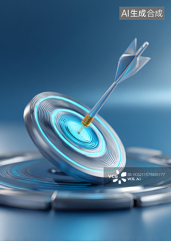 【AI数字艺术】蓝色科技背景一支飞镖射在标靶上图片素材