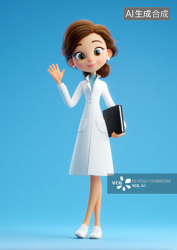 【AI数字艺术】一个女医生正在开心的挥手图片素材