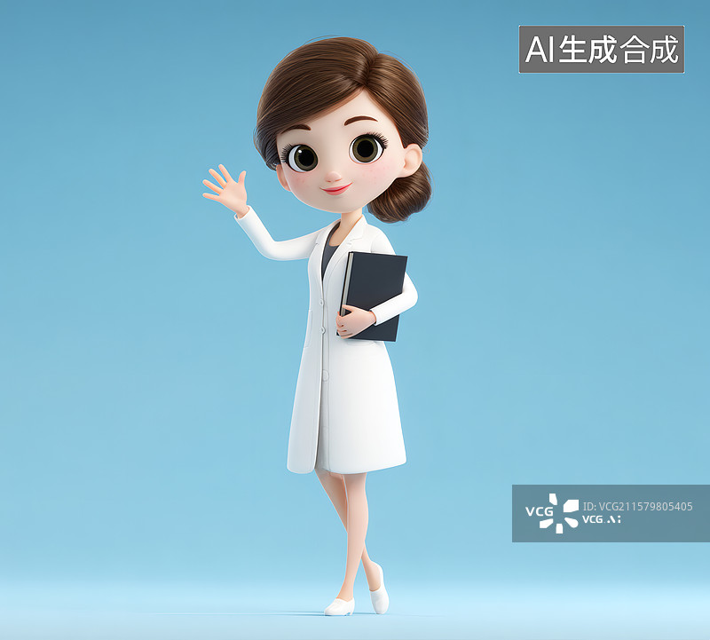 【AI数字艺术】一个女医生正在开心的挥手图片素材