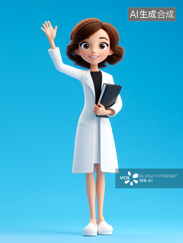【AI数字艺术】一个女医生正在开心的挥手图片素材