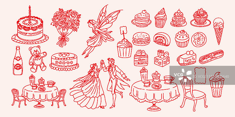 手绘风格生日婚礼派对贺卡请帖AI矢量素材多种元素图片素材