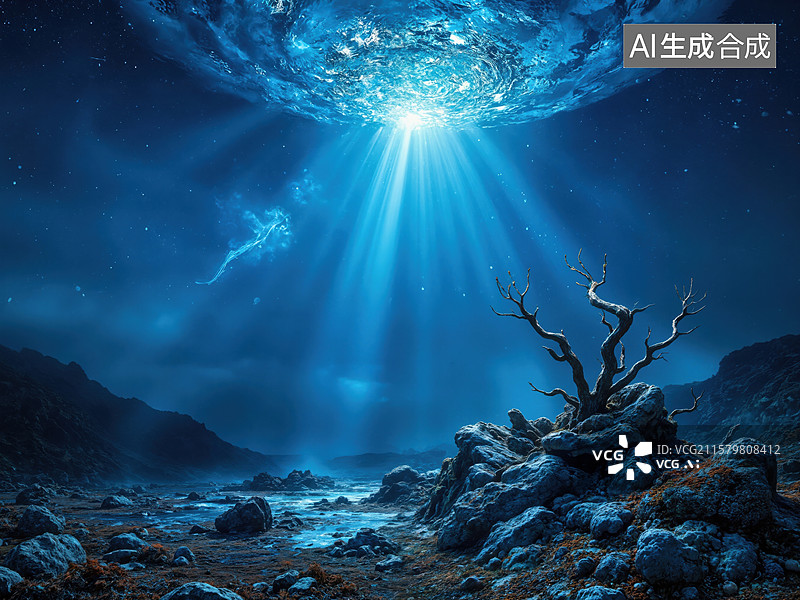 【AI数字艺术】神秘海底光芒图片素材