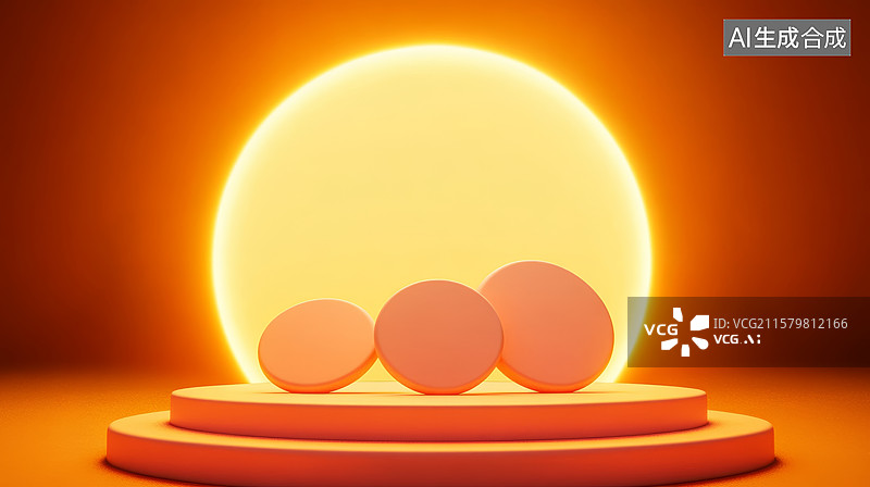 【AI数字艺术】橙黄背景圆形物体场景图片素材