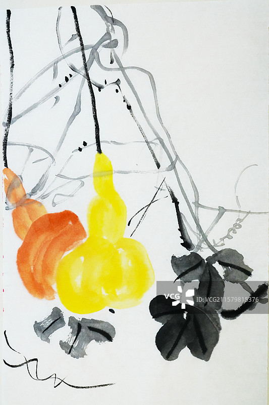 葫芦 年画 多子多福 手绘插画齐白石风格中国画图片素材