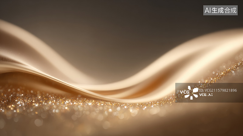 【AI数字艺术】金色波浪与闪耀光芒的抽象艺术图片素材
