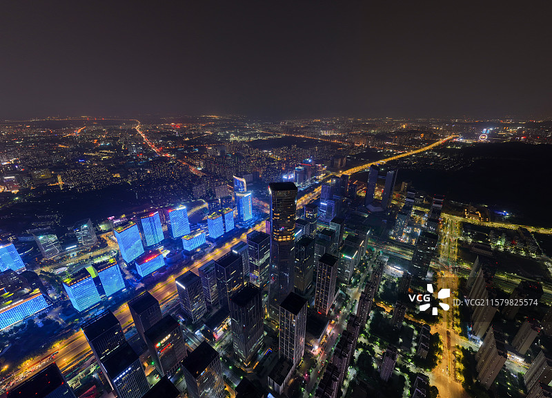 航拍济南奥体中心高新区汉峪金谷经十路现代化都市图片素材