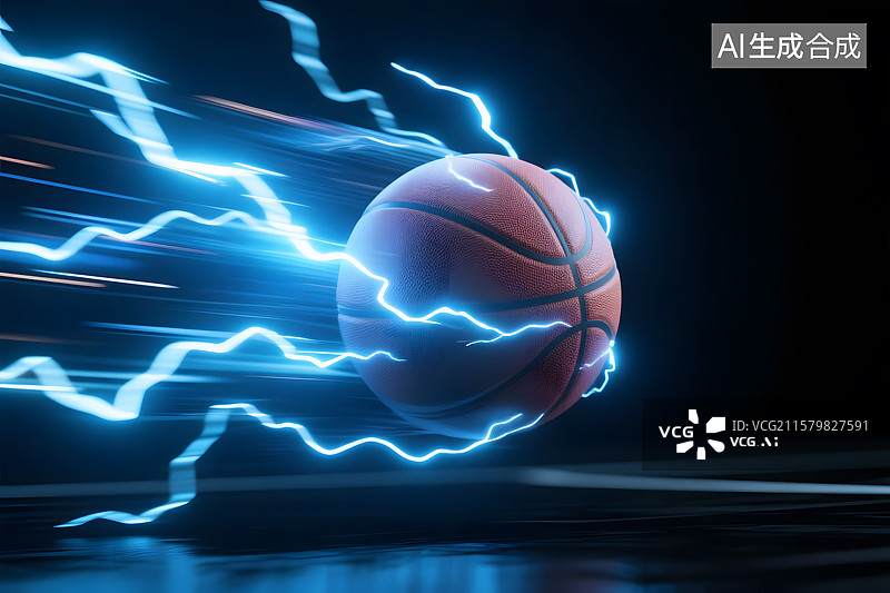 【AI数字艺术】高速运动中的篮球带闪电图片素材