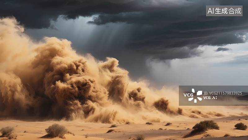 【AI数字艺术】乌云密布的沙漠沙尘暴图片素材