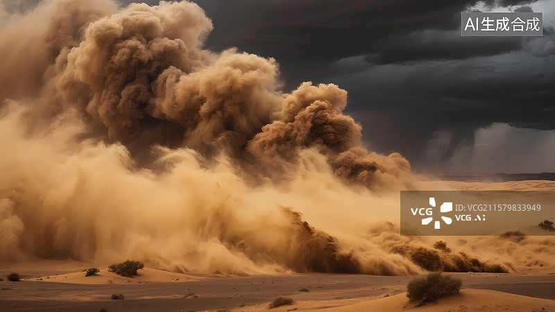 【AI数字艺术】乌云密布的沙漠沙尘暴图片素材