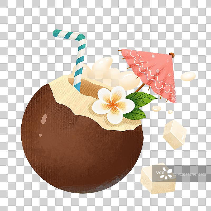 手绘卡通蜡笔棕色椰子水和装饰品免抠元素图片素材