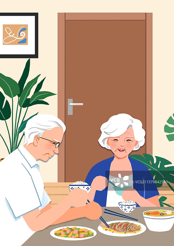 在家吃饭的老年人图片素材