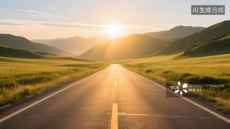 【AI数字艺术】城市夜景道路逆光下的沙漠公路草原山川公路沿海公路等汽车广告旅行背景图图片素材