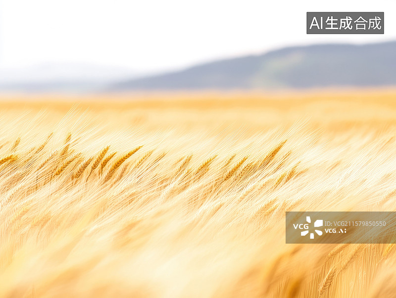 【AI数字艺术】金色絮语立秋秋天节气壁纸背景麦田与光的空灵舞蹈低角度捕捉阳光麦田奶油背景与柔和蓝色地平线辉光图片素材