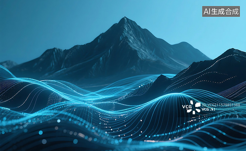 【AI数字艺术】山脉轮廓数据流线条背景图片素材