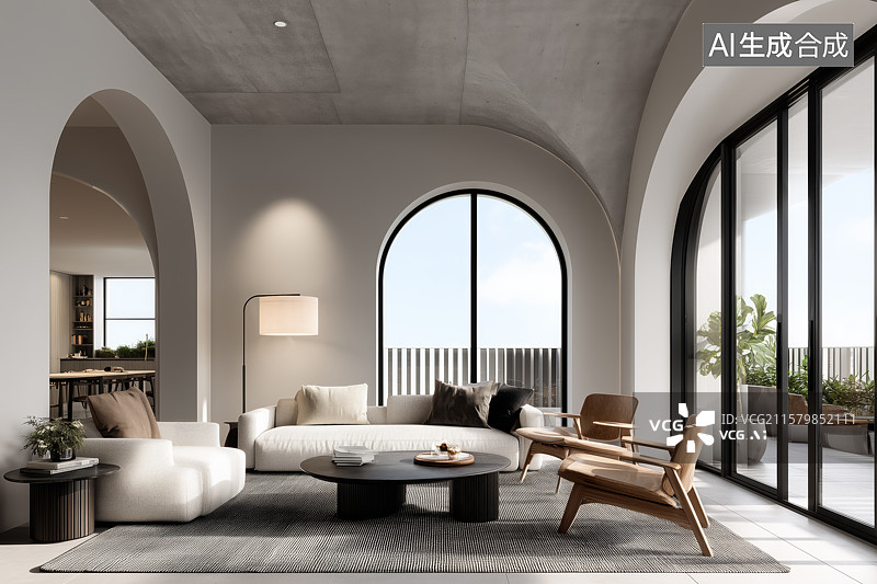 【AI数字艺术】简约客厅室内空间图片素材