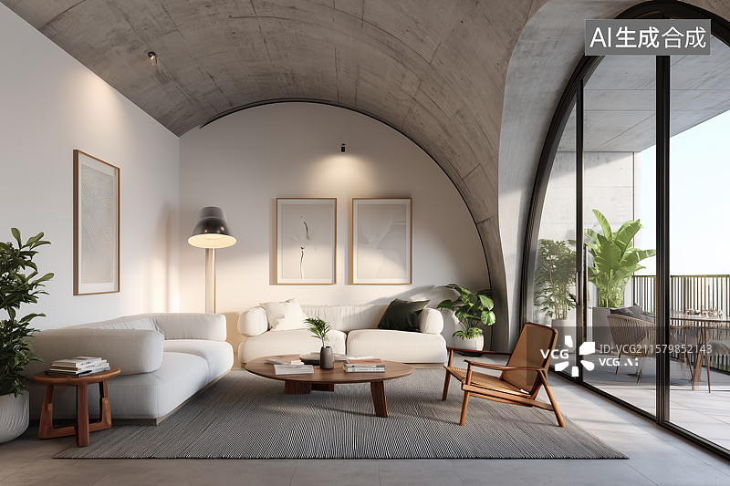 【AI数字艺术】简约客厅室内空间图片素材